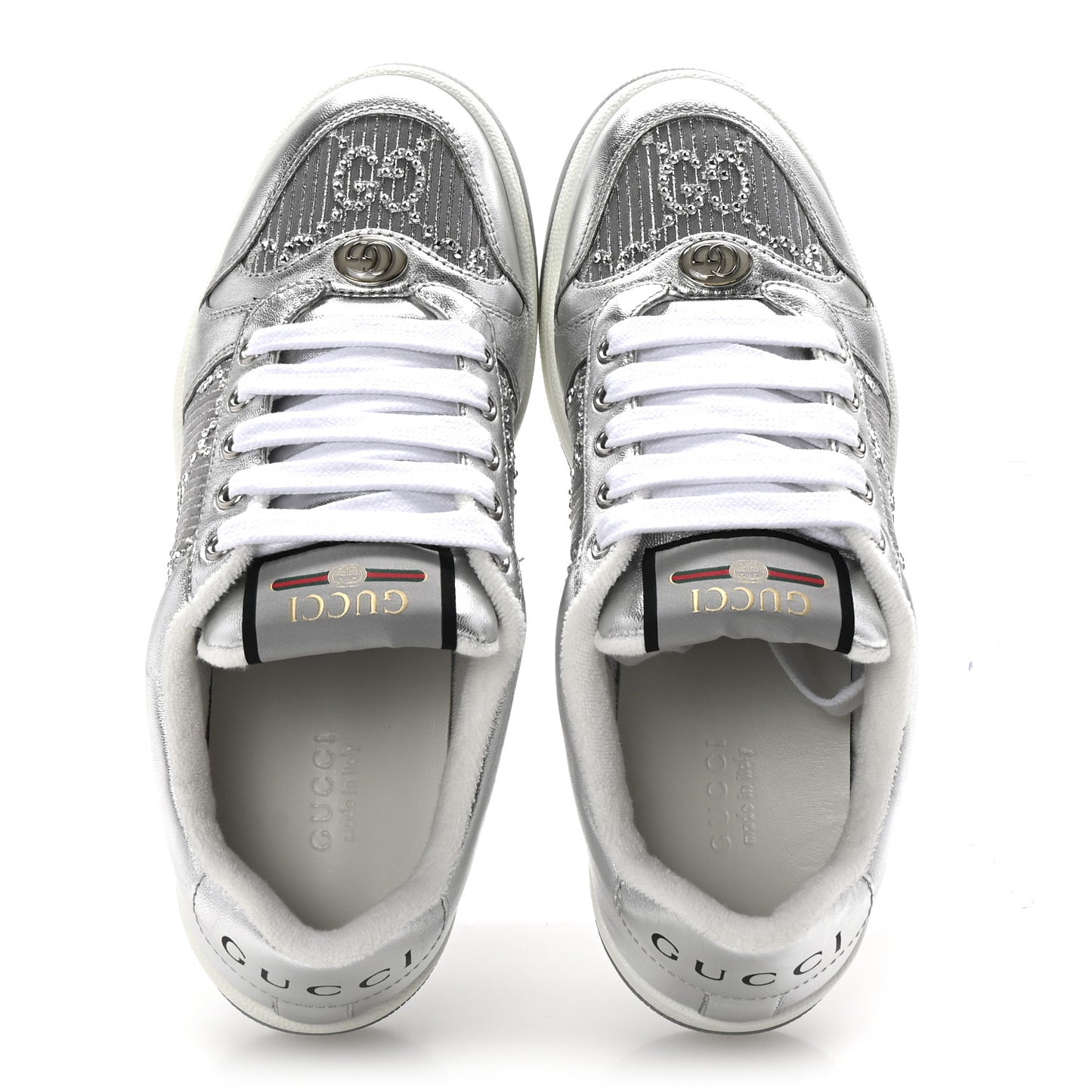 Metallic Nappa Silk Crystals Womens Screener Sneakers 36.5 Silver Light Grey