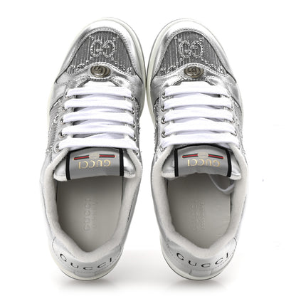 Gucci Metallic Nappa Silk Crystals Womens Screener Sneakers 36.5 Silver Light Grey 2 of 11