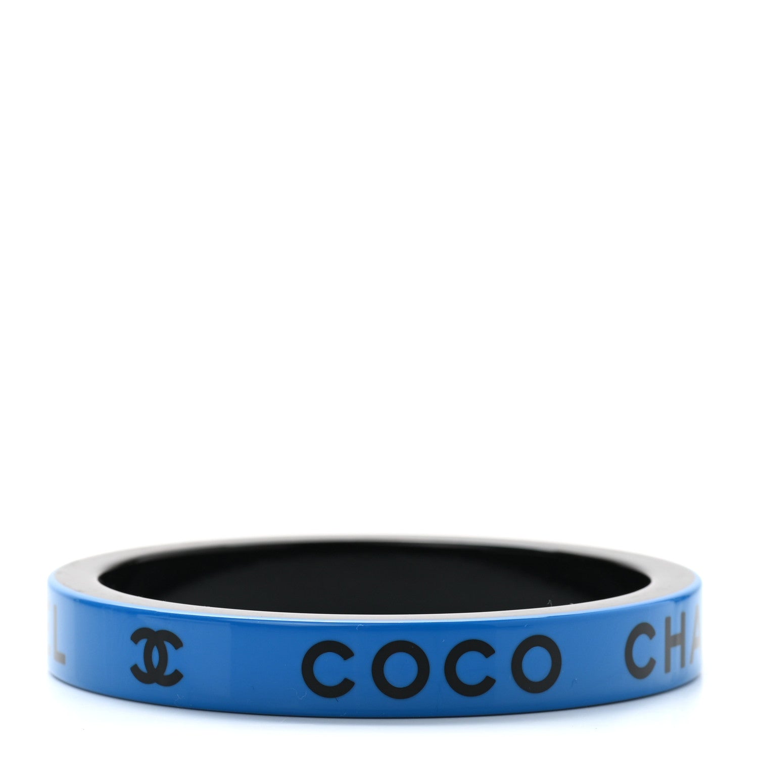 Chanel Resin Logo Bangle Bracelet Blue Black 3 of 4
