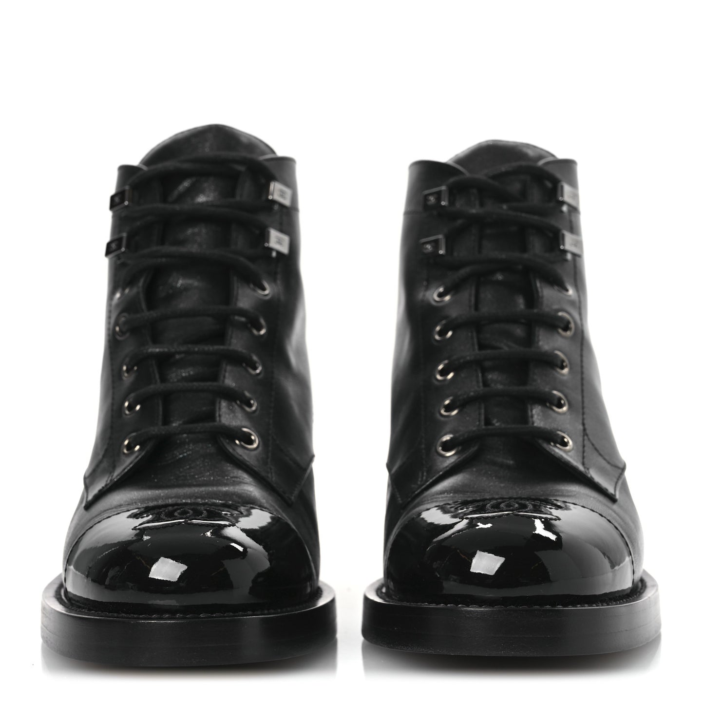 Calfskin Lace Up CC Combat Boots 37 Black