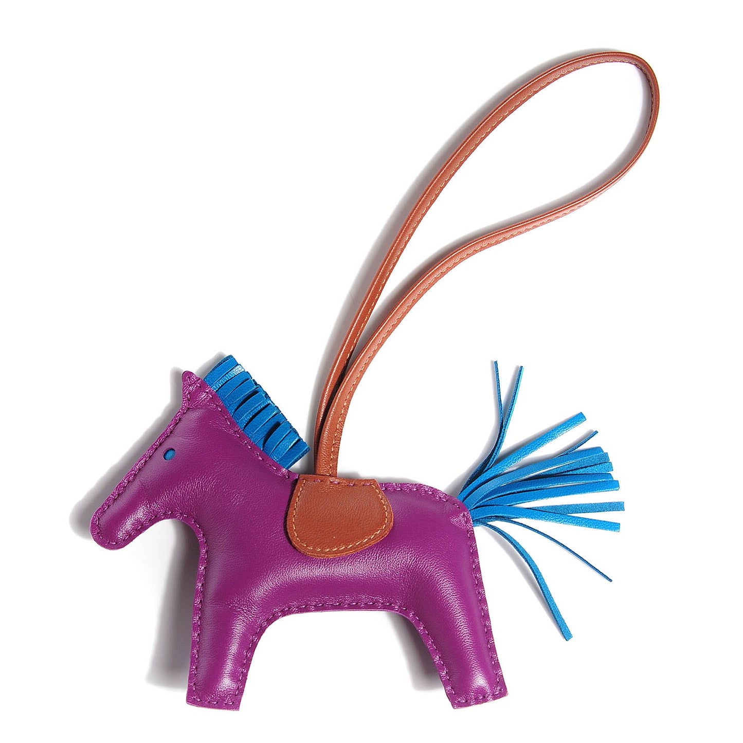 Milo Lambskin Grigri Rodeo Horse Bag Charm MM Anemone Bleu Izmir Fauve