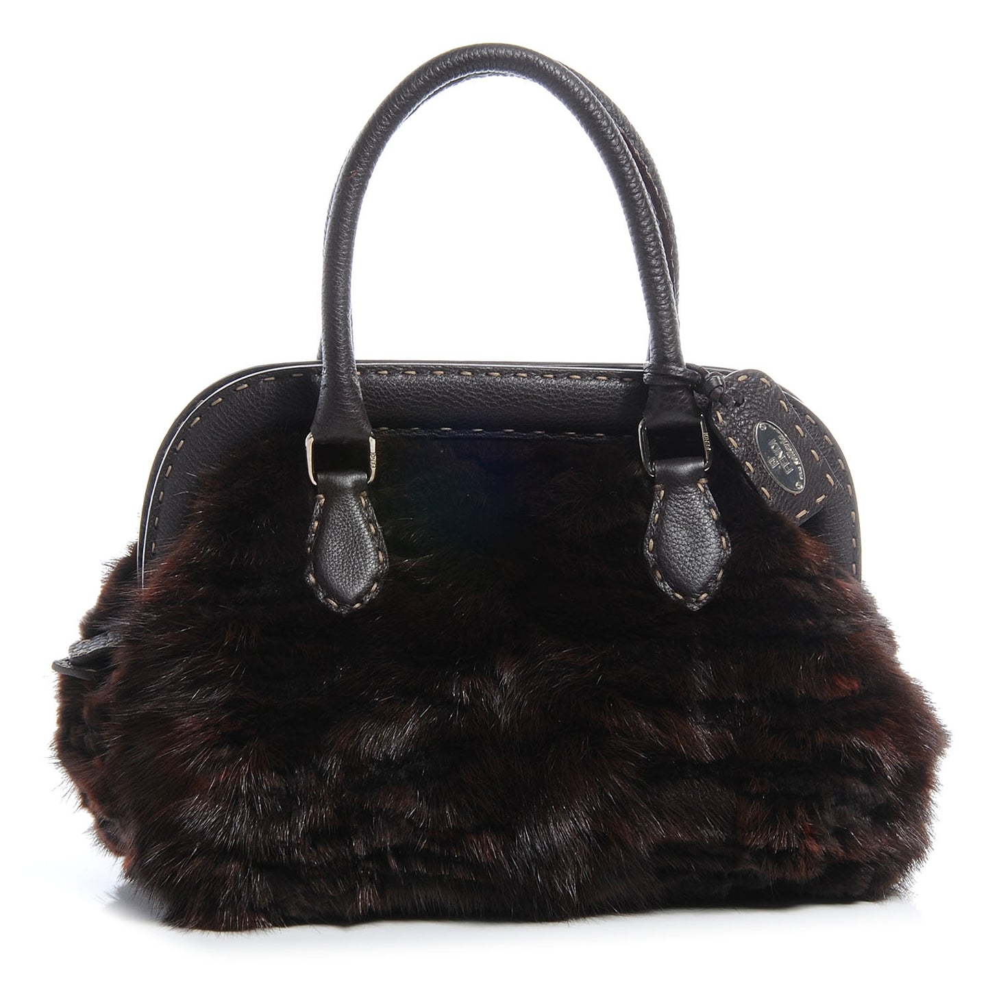 Mink Fur Calfskin Romano Selleria Adele 1328 Bag Brown