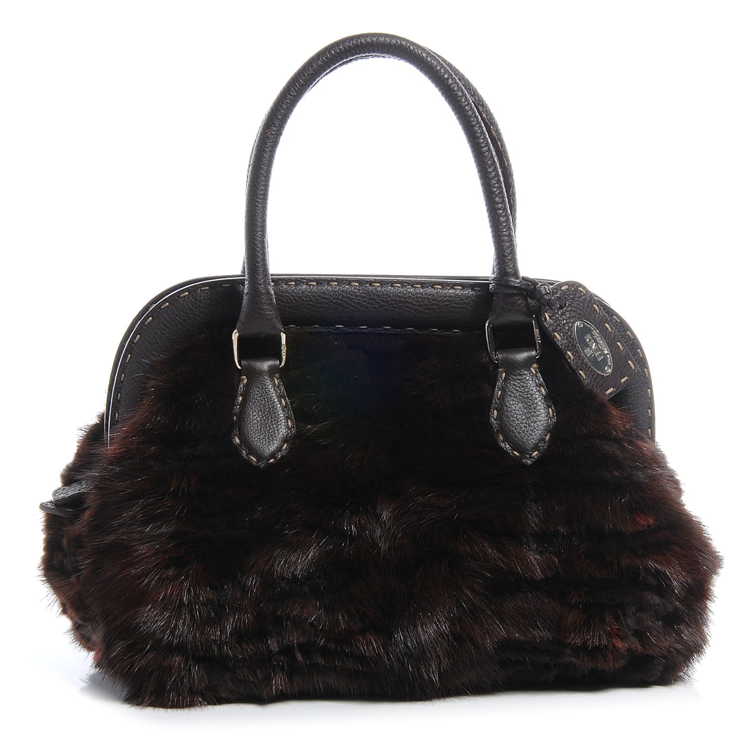 Fendi Mink Fur Calfskin Romano Selleria Adele 1328 Bag Brown 1 of 7