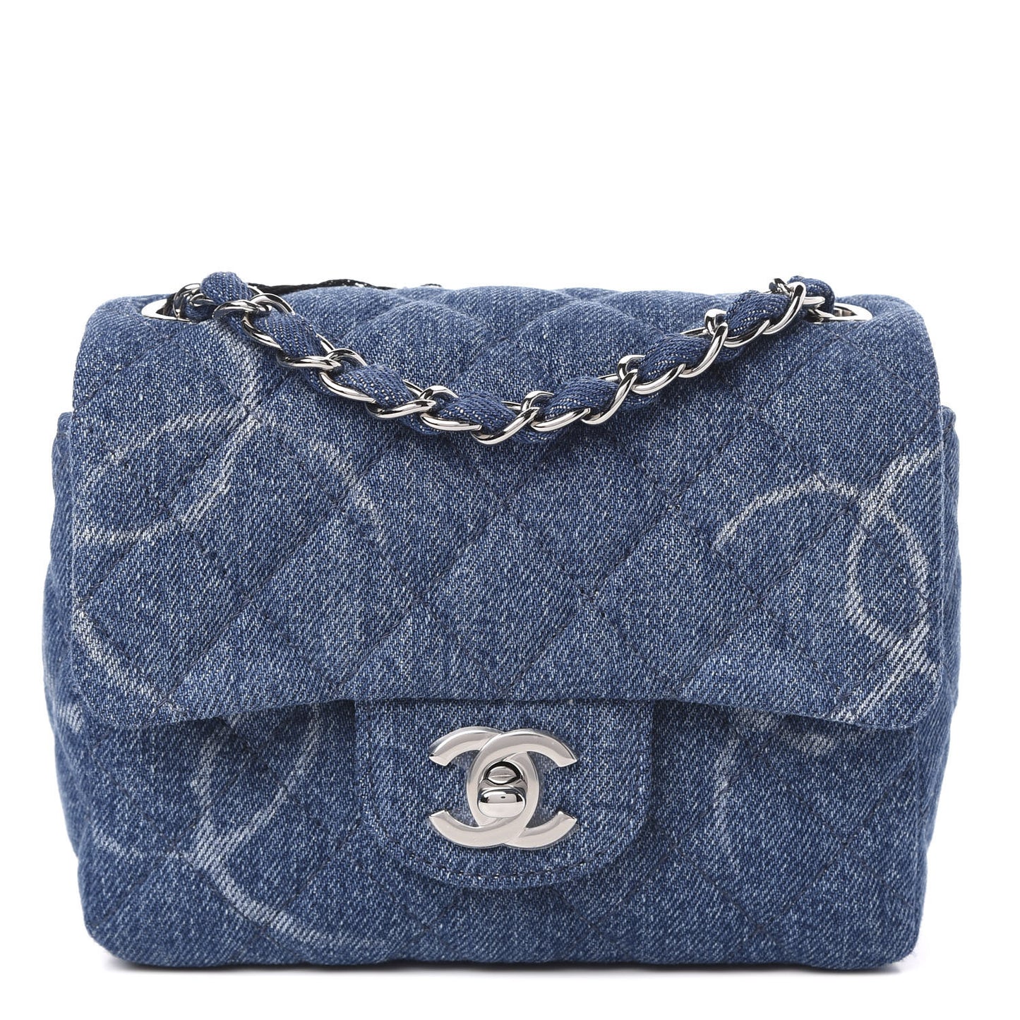 Denim CC Quilted Mini Square Flap Blue
