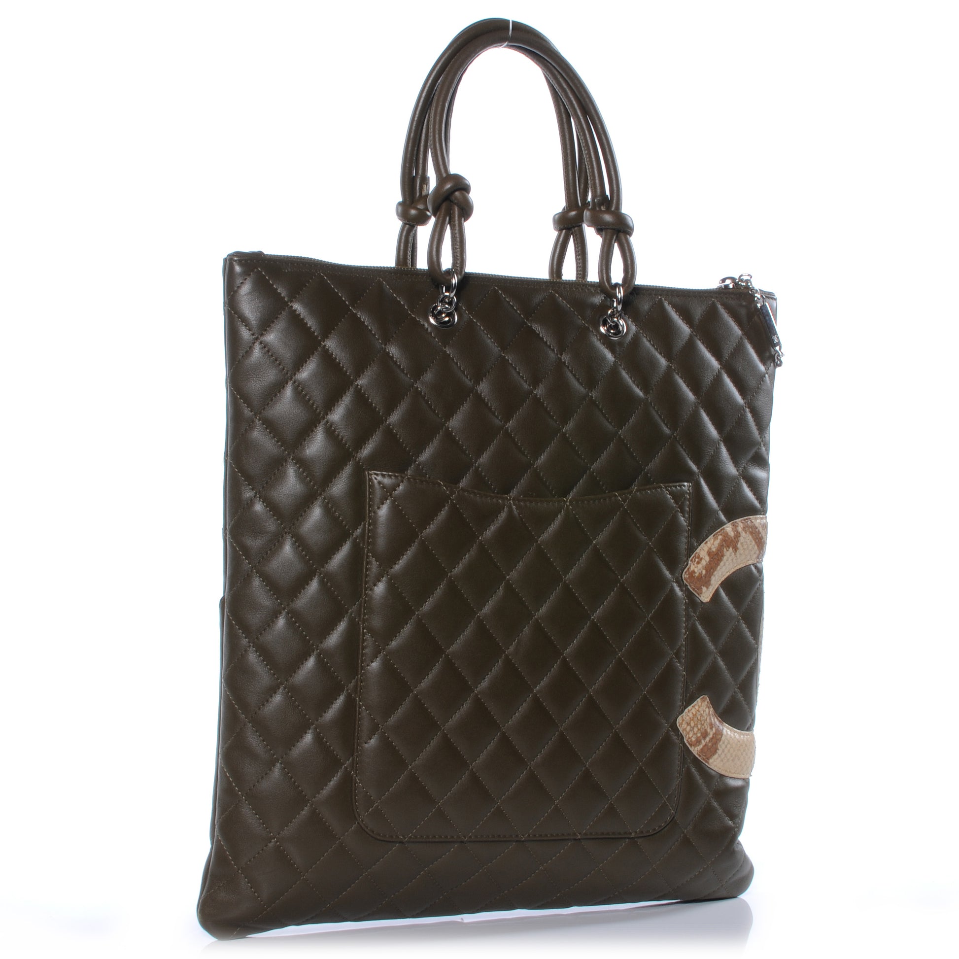 Chanel Calfskin Python Quilted Cambon Flat Tote Khaki 2 of 7