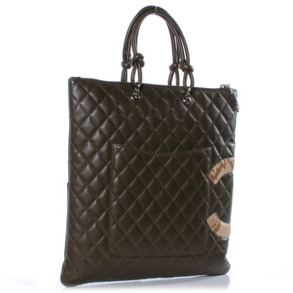 Chanel Calfskin Python Quilted Cambon Flat Tote Khaki 2 of 7