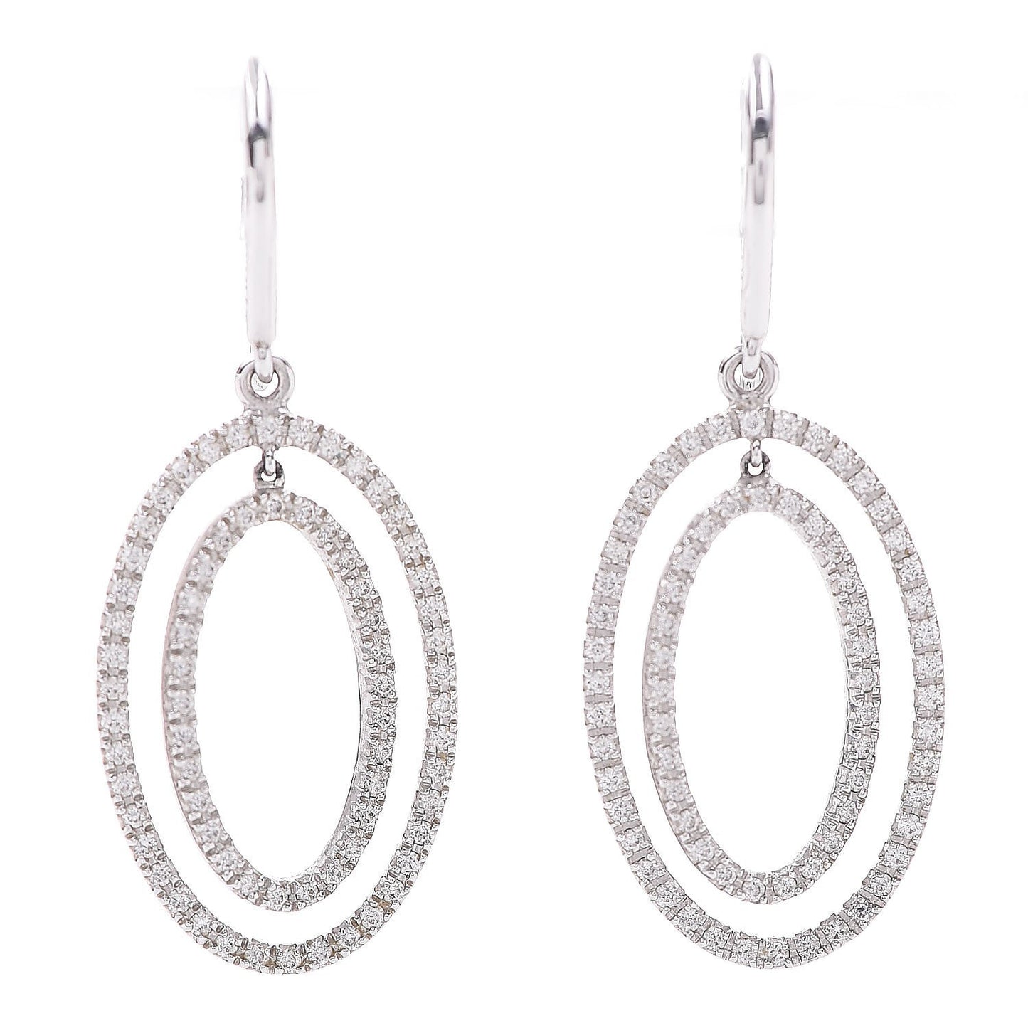 18K White Gold Diamond Metro Oval Drop Earrings