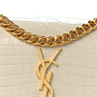 Saint Laurent Calfskin Crocodile Embossed Medium Monogram Sunset Blanc Vintage 8 of 12