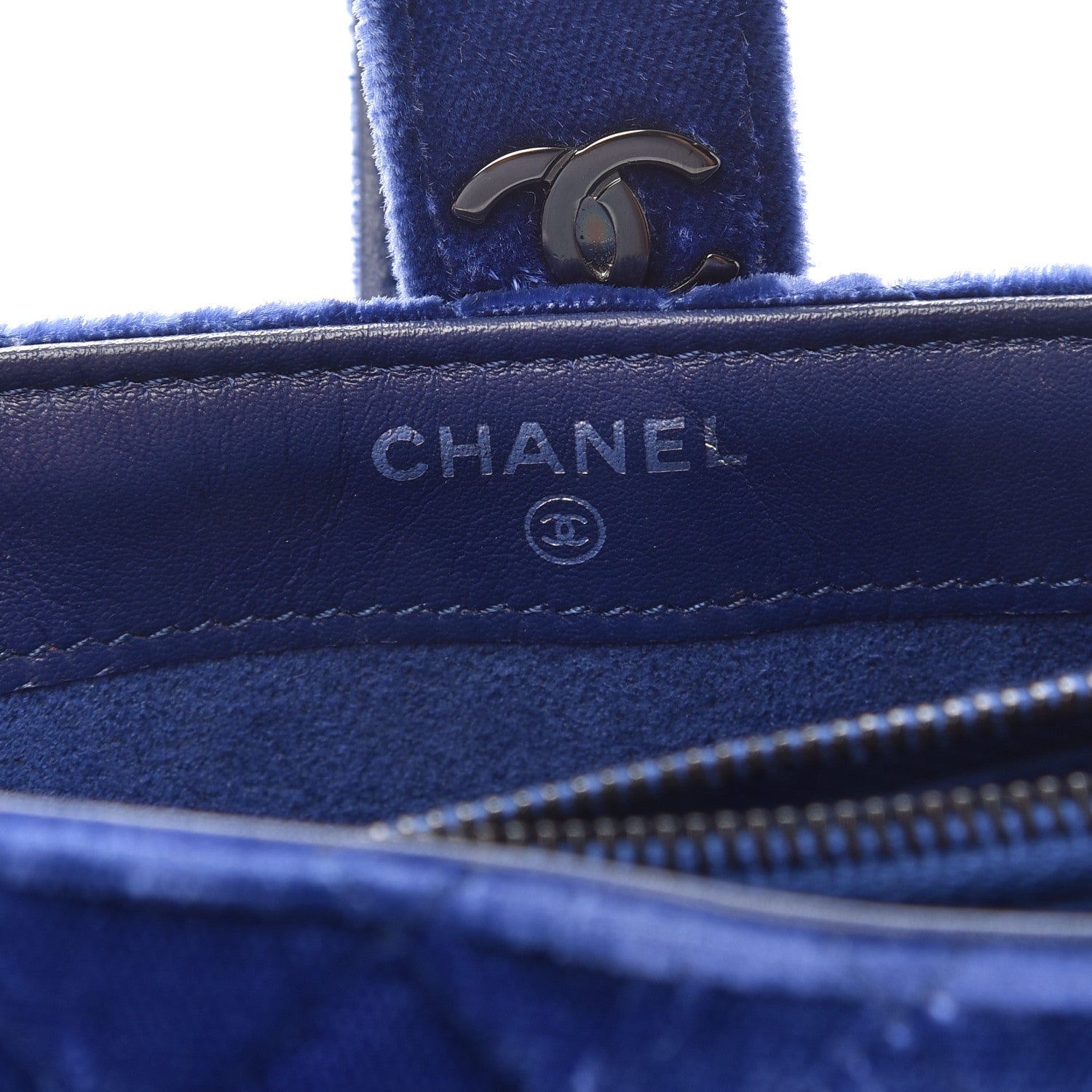 Chanel Velvet Quilted Mini Phone Holder Crossbody Bag Blue 6 of 8