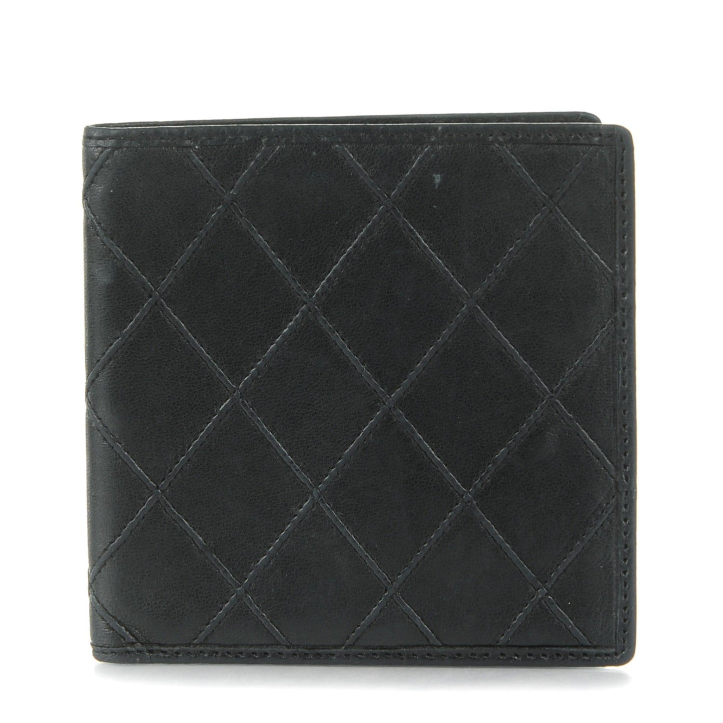 Calfskin Diamond Stitched Bi-Fold Wallet Black