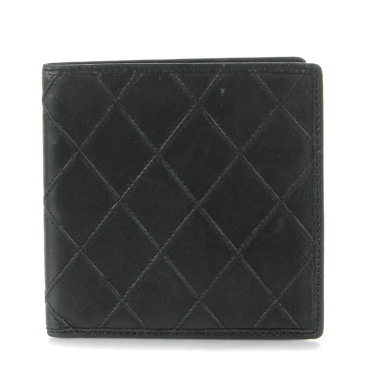 Chanel Calfskin Diamond Stitched Bi-Fold Wallet Black 1 of 8