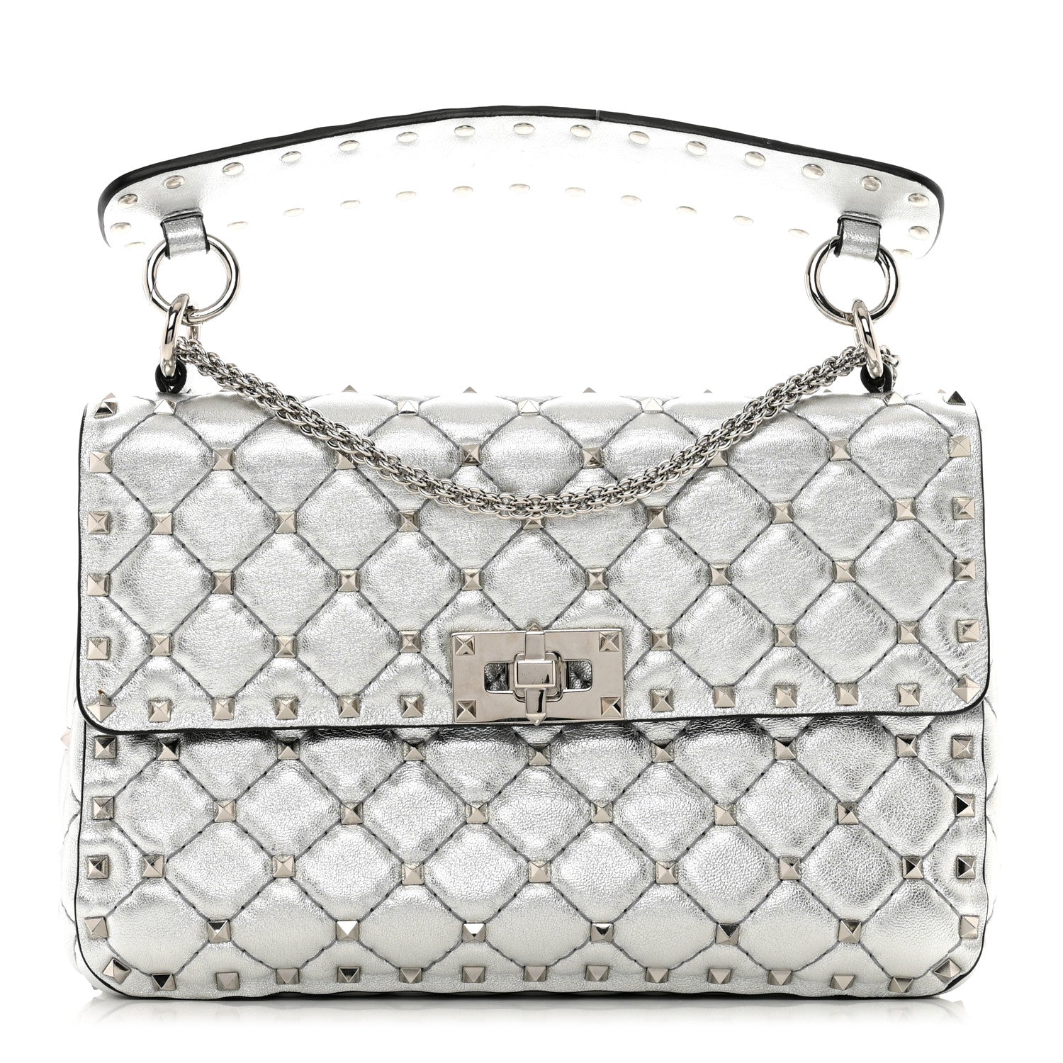 Valentino Garavani Metallic Nappa Medium Rockstud Spike Shoulder Bag Silver 1 of 9