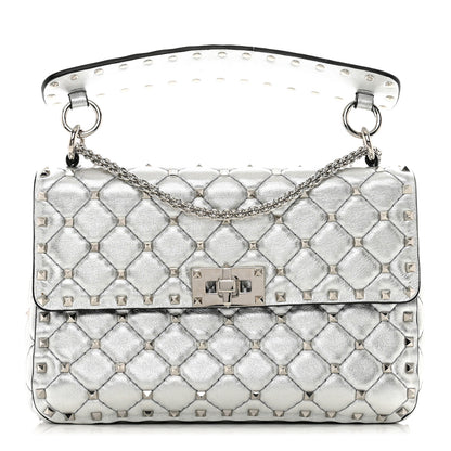 Valentino Garavani Metallic Nappa Medium Rockstud Spike Shoulder Bag Silver 1 of 9