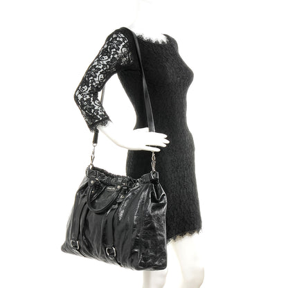 Miu Miu Leather Vitello Lux Gathered Tote Black 2 of 7