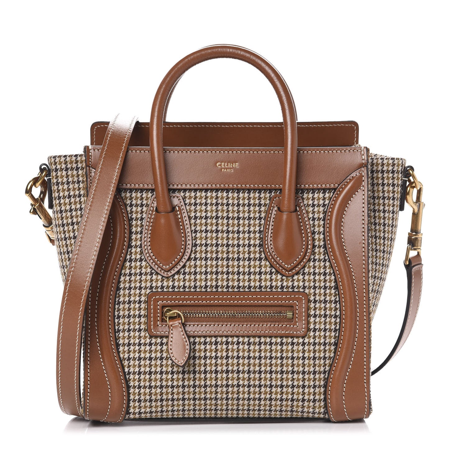 Smooth Calfskin Houndstooth Nano Luggage Tan