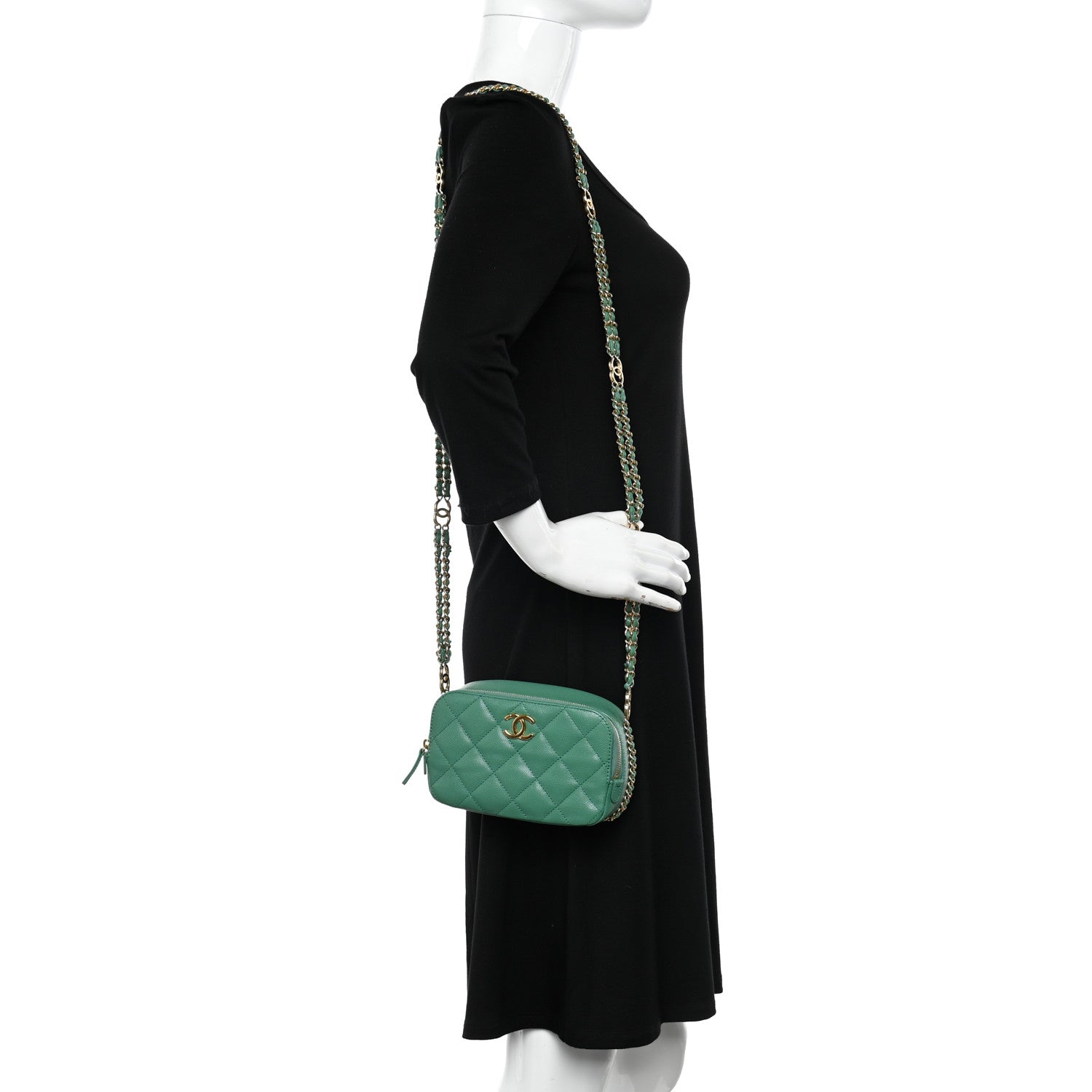 Chanel Caviar Quilted Mini CC You Camera Case Dark Green 2 of 10