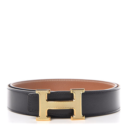 Hermes Box Togo 32mm Guilloche H Belt 90 Black Gold 1 of 6