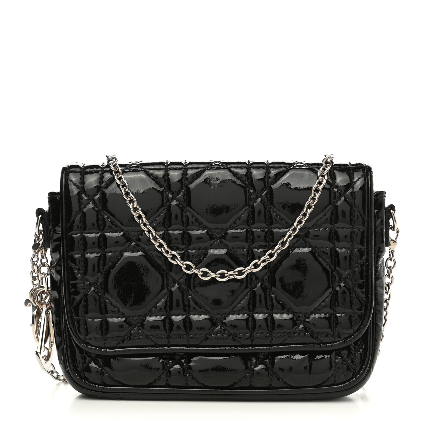 Patent Cannage Lady Dior Pochette Black