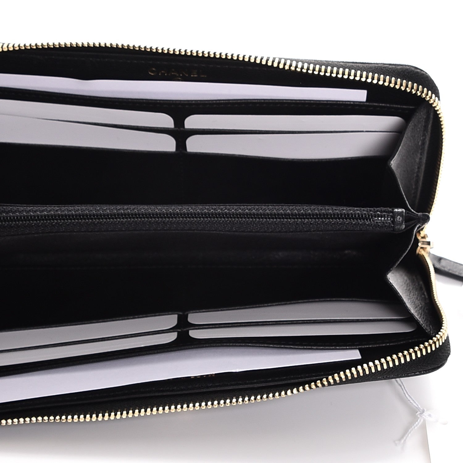 Chanel Sheepskin Chevron Quilted Zip Around Wallet Black 5 of 9