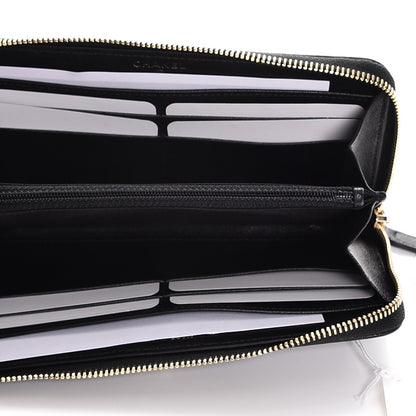 Chanel Sheepskin Chevron Quilted Zip Around Wallet Black 5 of 9