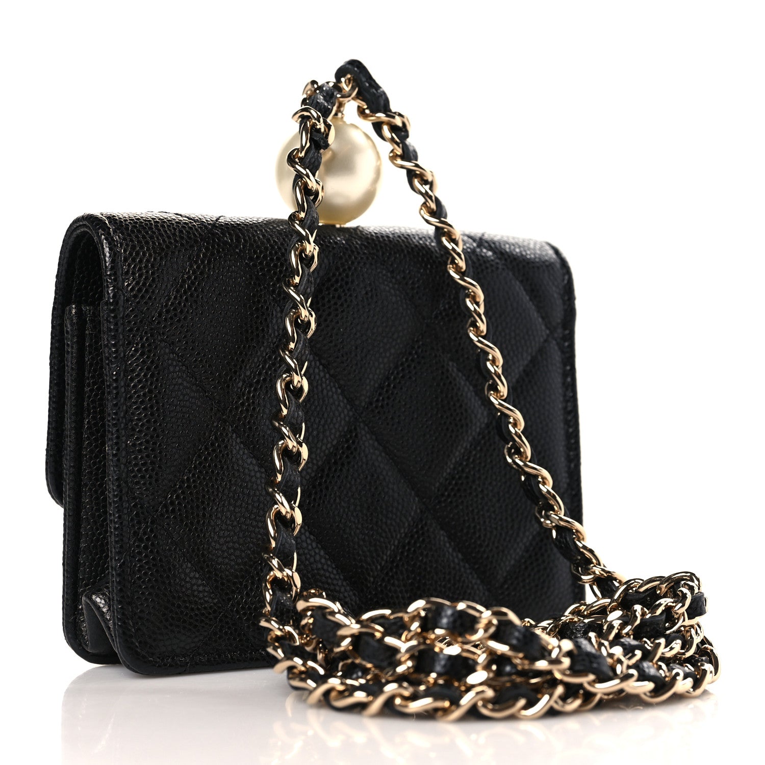Chanel Caviar Quilted Mini Pearl On Top Coin Purse With Chain Black 3 of 11