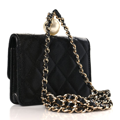 Chanel Caviar Quilted Mini Pearl On Top Coin Purse With Chain Black 3 of 11