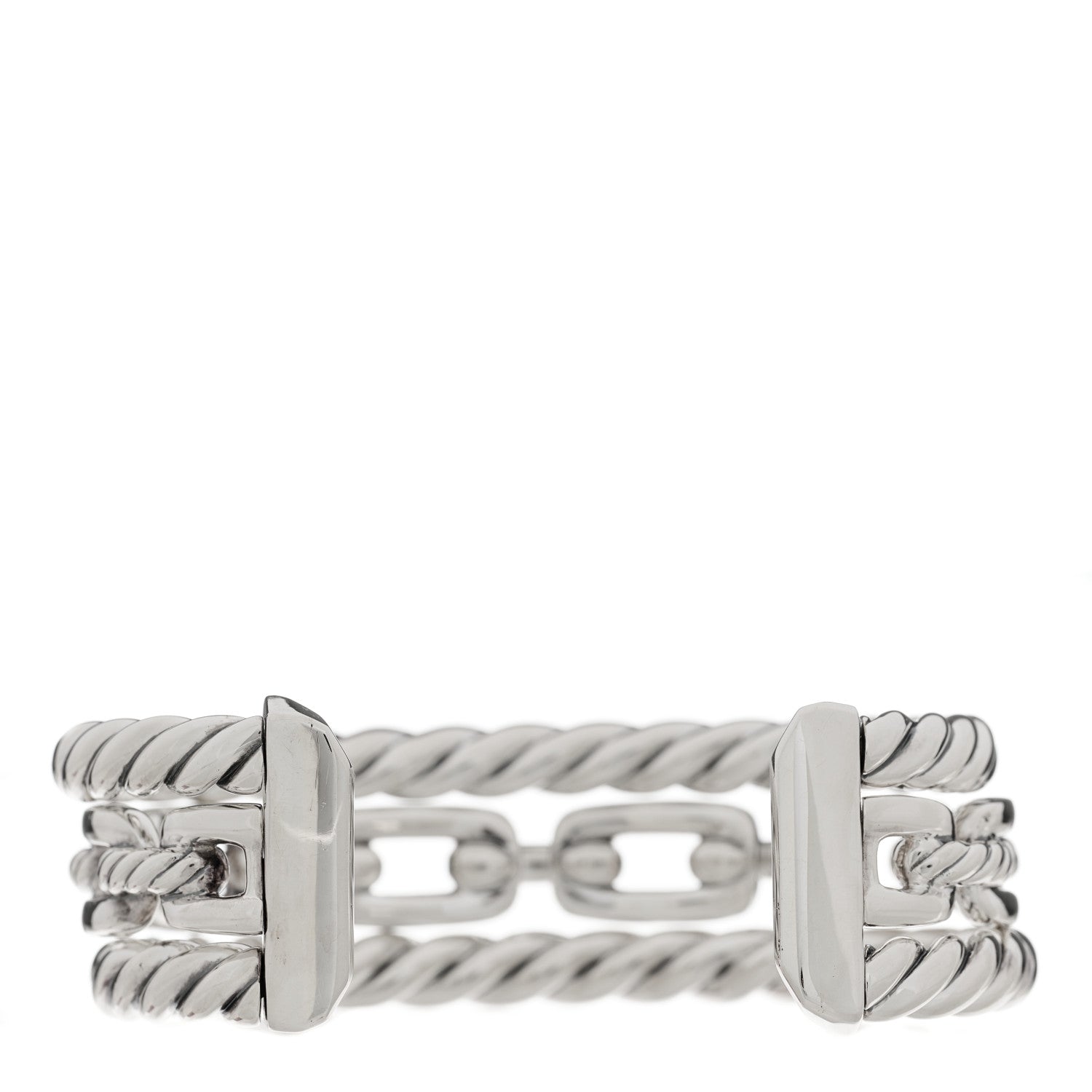 David Yurman Sterling Silver Diamond Wellesley Link Three-Row Cuff Bracelet 2 of 4