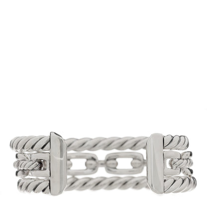 David Yurman Sterling Silver Diamond Wellesley Link Three-Row Cuff Bracelet 2 of 4