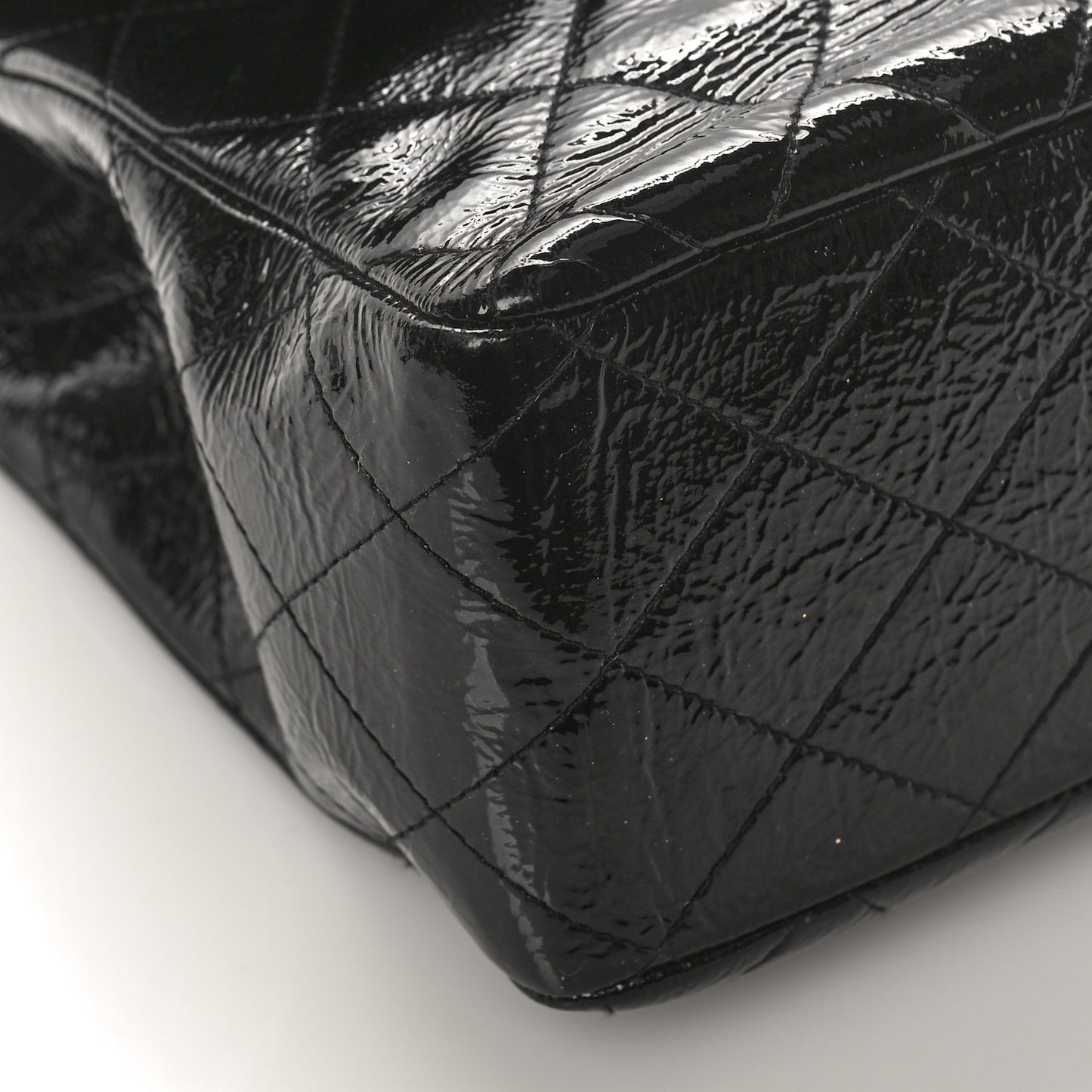 Distressed Patent Quilted Jumbo Single Flap Black