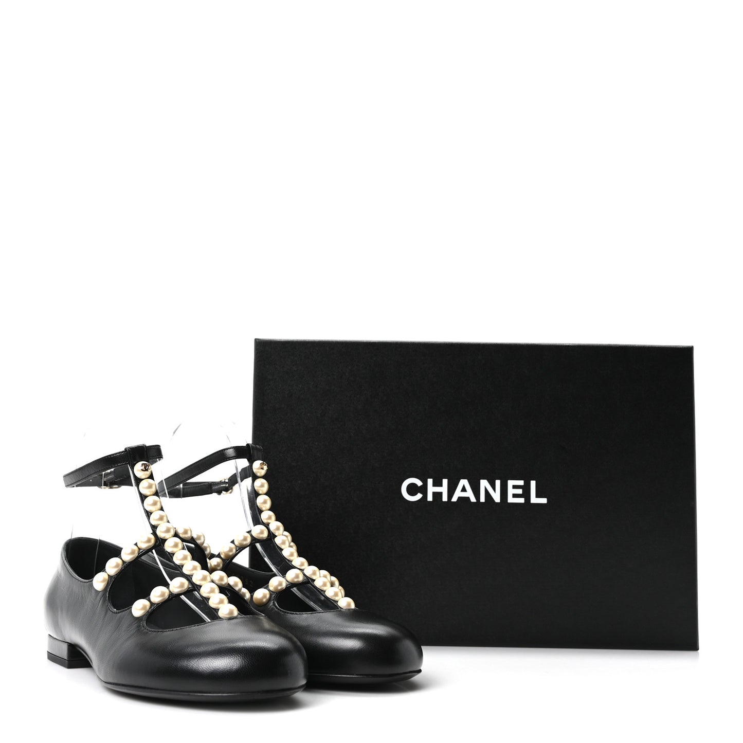Goatskin Pearl Mary Janes Flats 35 Black