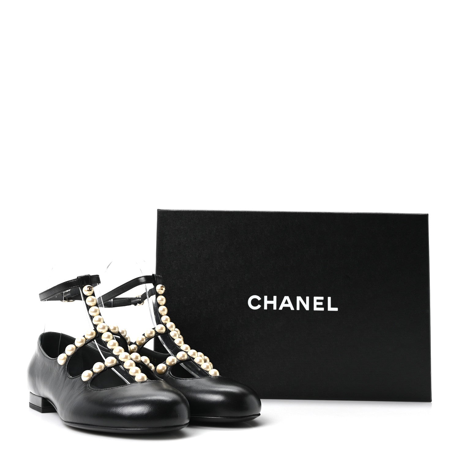 Chanel Goatskin Pearl Mary Janes Flats 35 Black 10 of 10