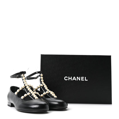 Chanel Goatskin Pearl Mary Janes Flats 35 Black 10 of 10
