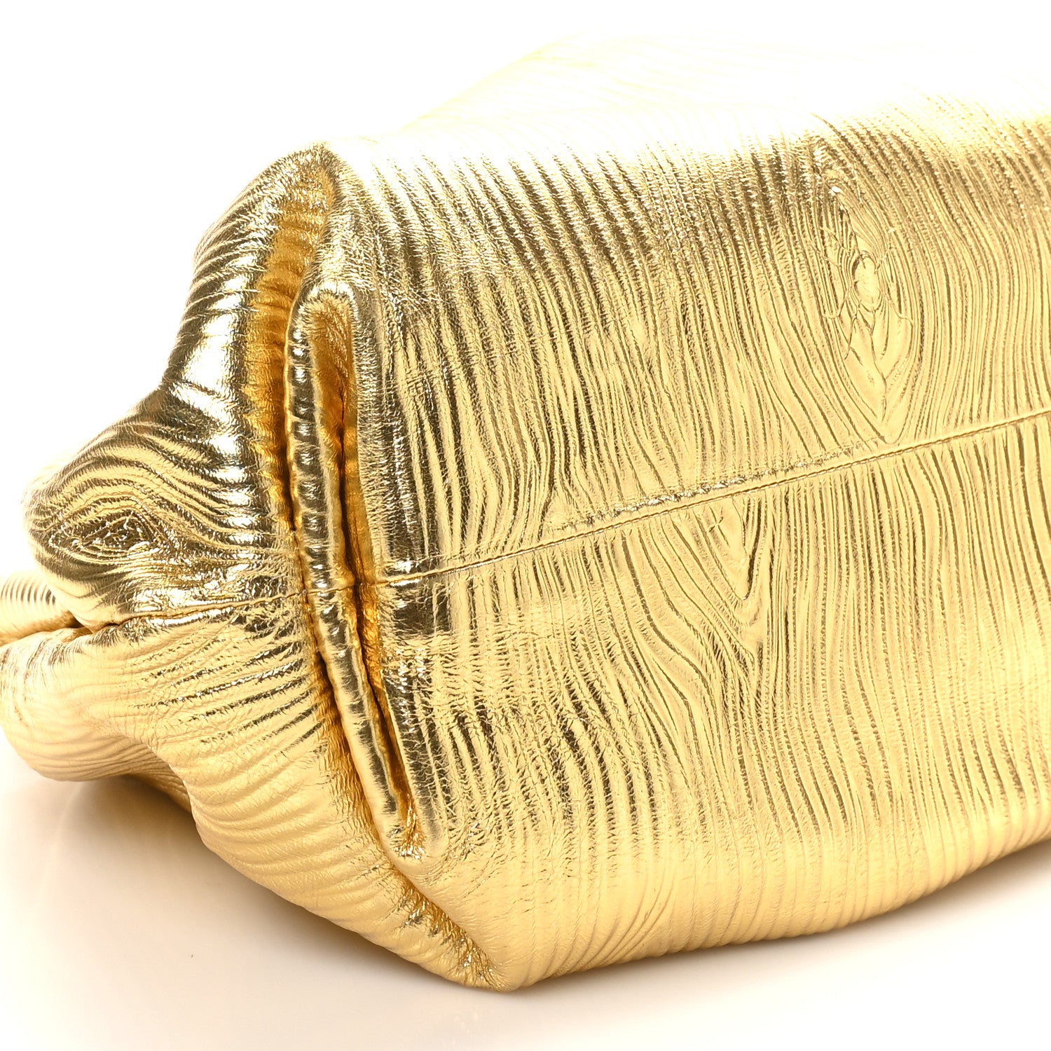 Bottega Veneta Metallic Bark Calfskin Embossed The Pouch Oversized Clutch Oro 8 of 9