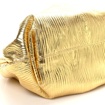 Bottega Veneta Metallic Bark Calfskin Embossed The Pouch Oversized Clutch Oro 8 of 9