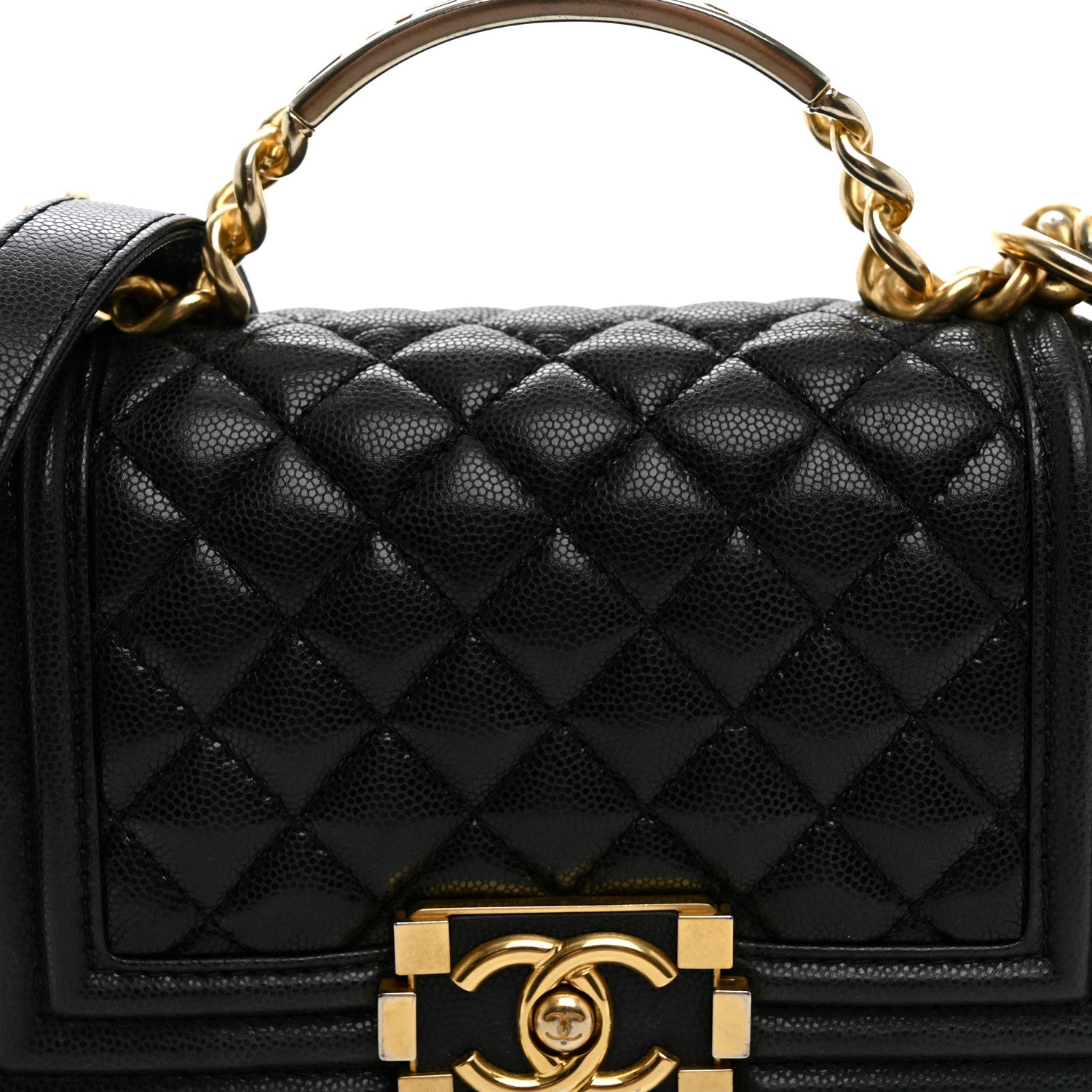 Chanel Shiny Caviar Quilted Small Top Handle Boy Flap Black 8 of 11