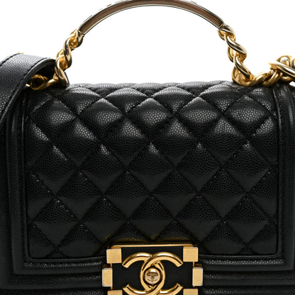Chanel Shiny Caviar Quilted Small Top Handle Boy Flap Black 8 of 11
