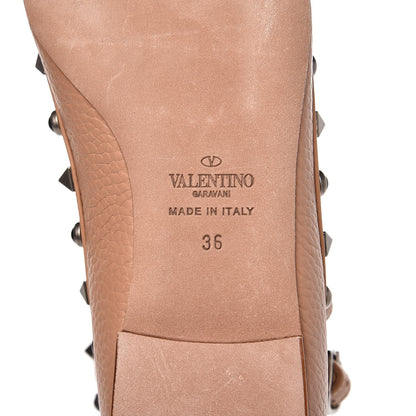 Valentino Garavani Pebbled Calfskin Onyx Rockstud Rolling Cage Ballerina Flats 36 Soft Noisette 6 of 8