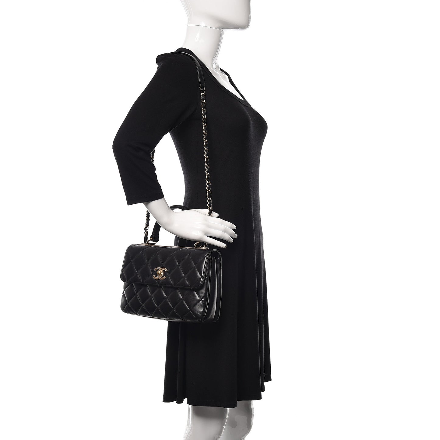 Lambskin Quilted Small Trendy CC Dual Handle Flap Bag Black