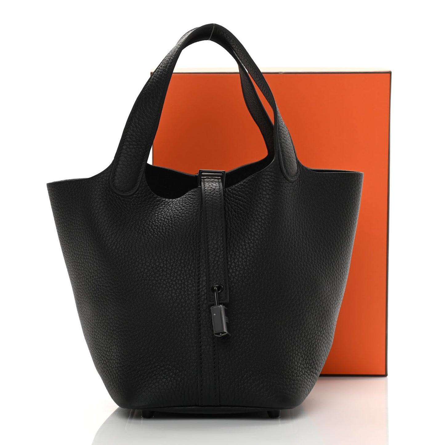 Taurillon Clemence Monochrome Picotin Lock 18 PM Black