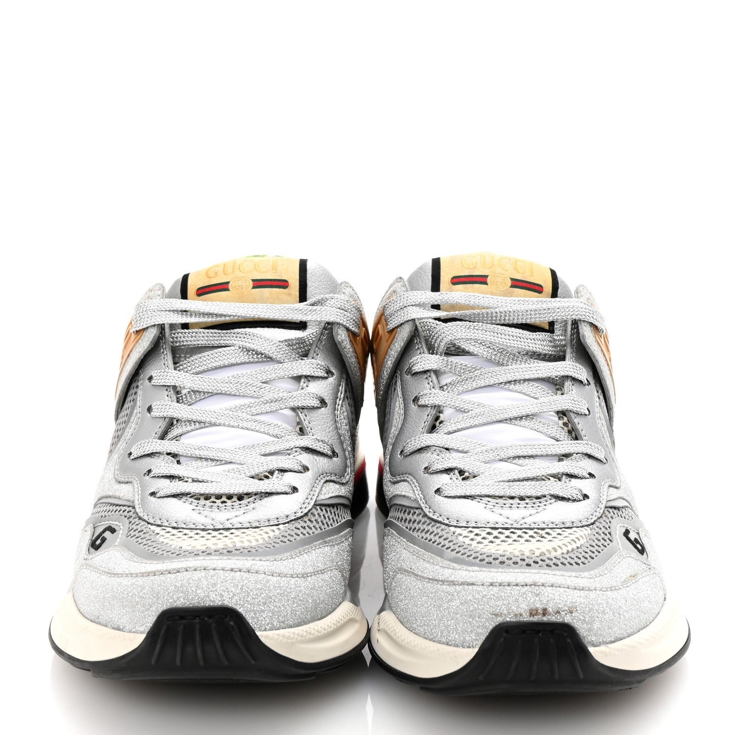 Gucci Metallic Calfskin Glitter Mesh Womens Ultrapace Sneakers 38