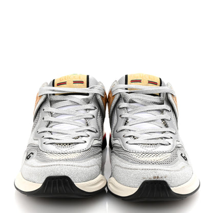 Gucci Metallic Calfskin Glitter Mesh Womens Ultrapace Sneakers 38 Silver Light Grey Mystic White 3 of 8