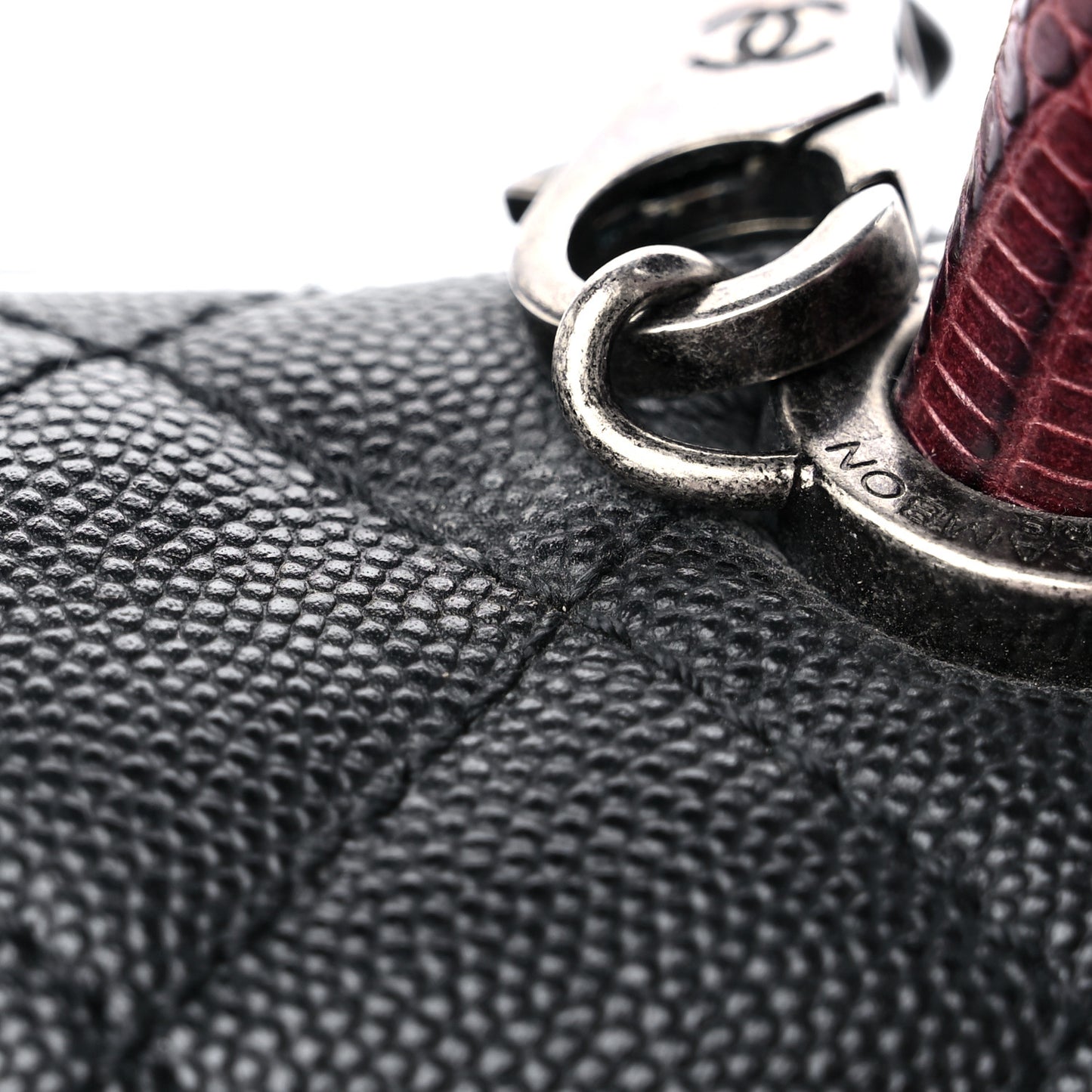 Caviar Lizard Embossed Quilted Small Coco Handle Flap Black