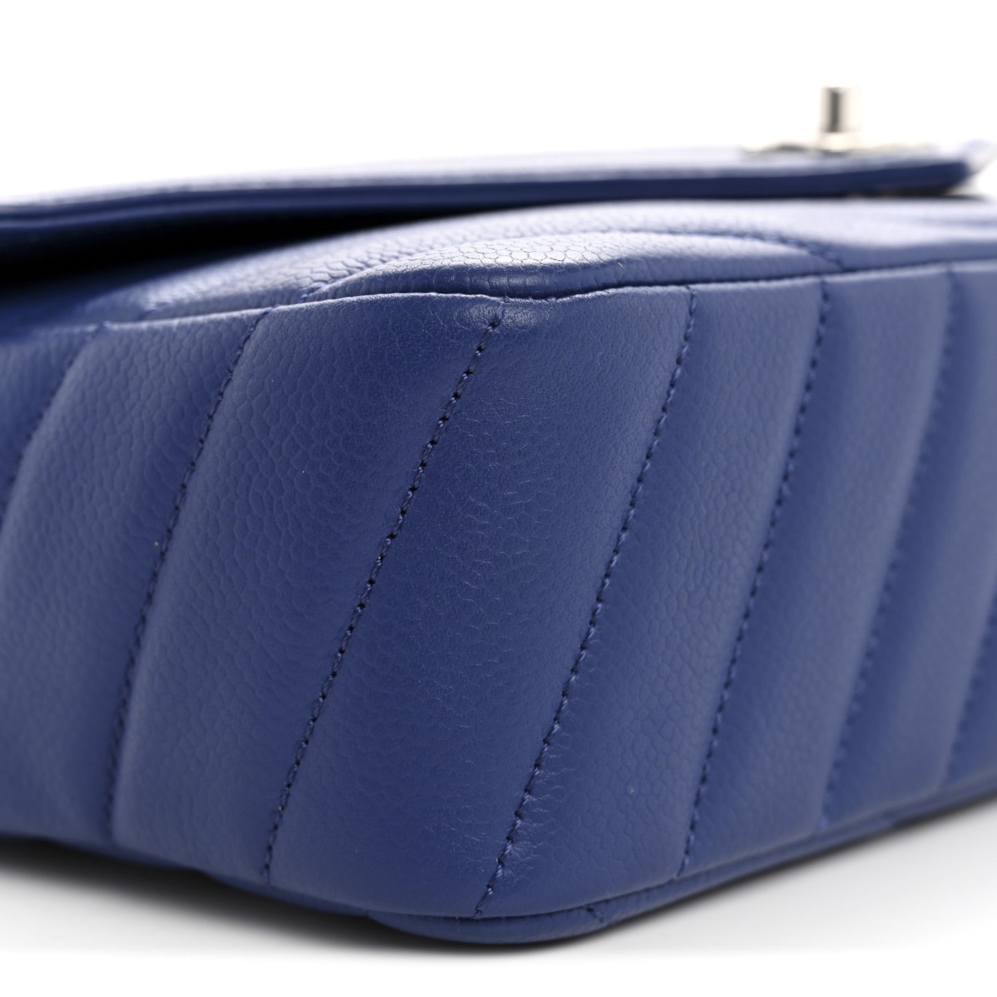 Caviar Chevron Quilted Single Flap Blue