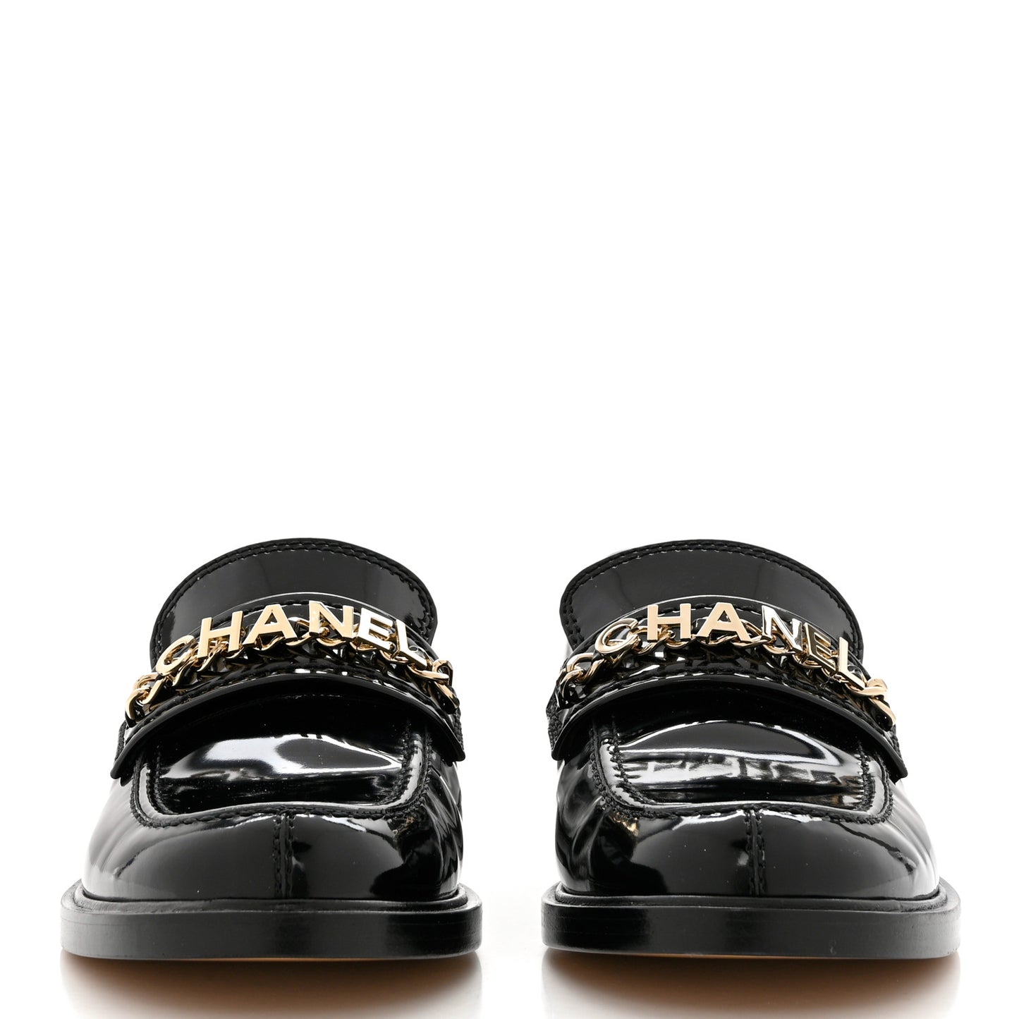 Shiny Calfskin Logo Loafers 38.5 Black