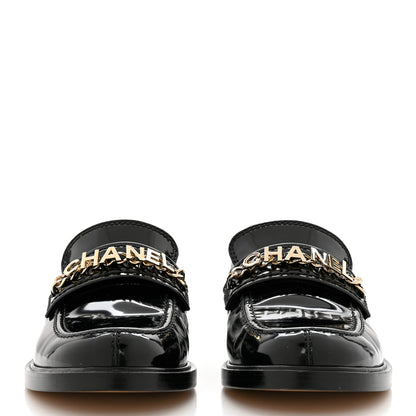Chanel Shiny Calfskin Logo Loafers 38.5 Black 2 of 9