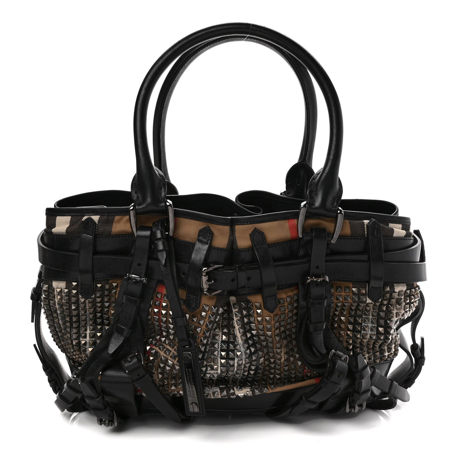 Burberry Calfskin House Check Studded Rowan Black 1 of 8