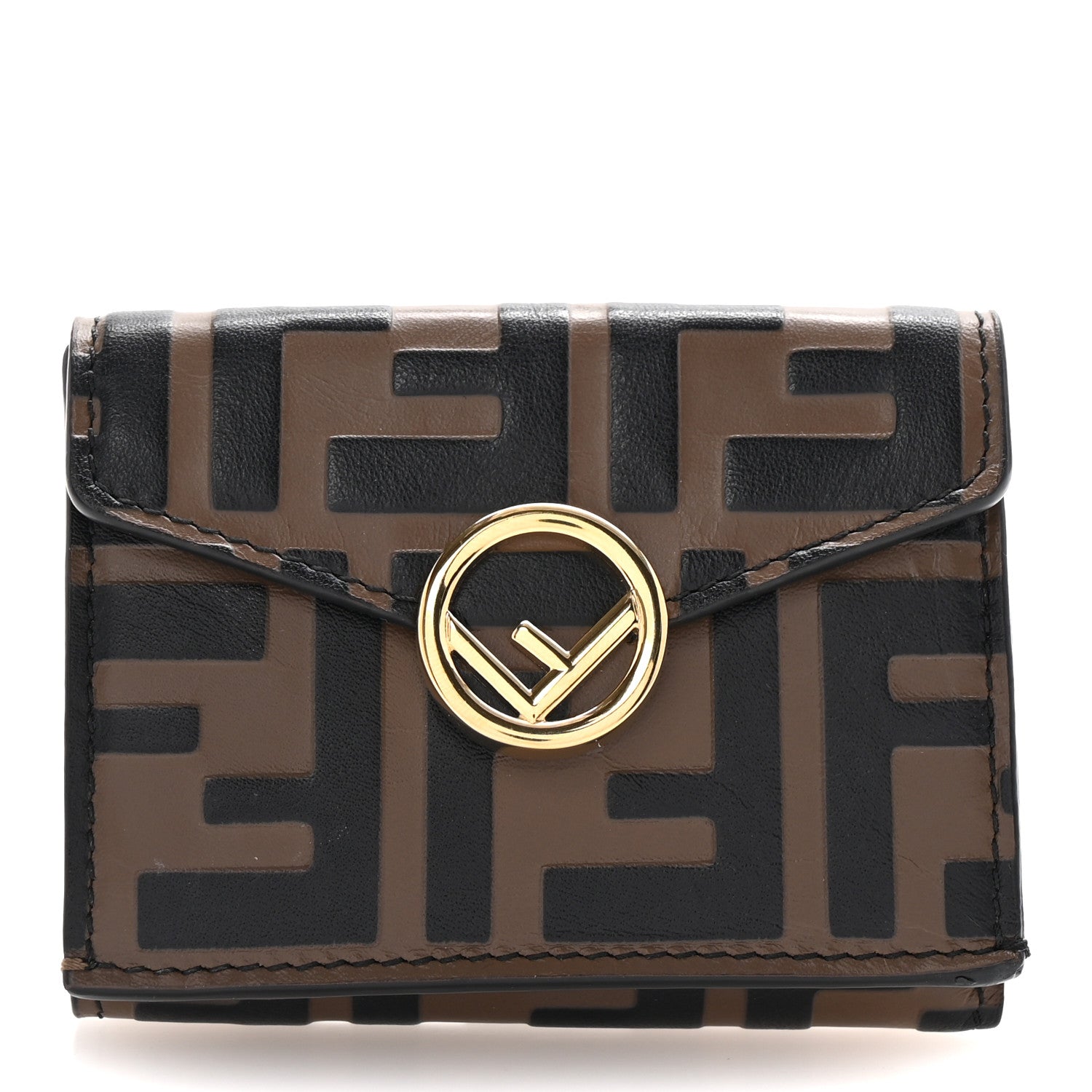 Fendi Vitello Soft F is Fendi Bi-Color FF 1974 Embossed Micro Tri-Fold Envelope Wallet Maya Black 1 of 8