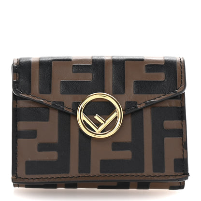 Fendi Vitello Soft F is Fendi Bi-Color FF 1974 Embossed Micro Tri-Fold Envelope Wallet Maya Black 1 of 8