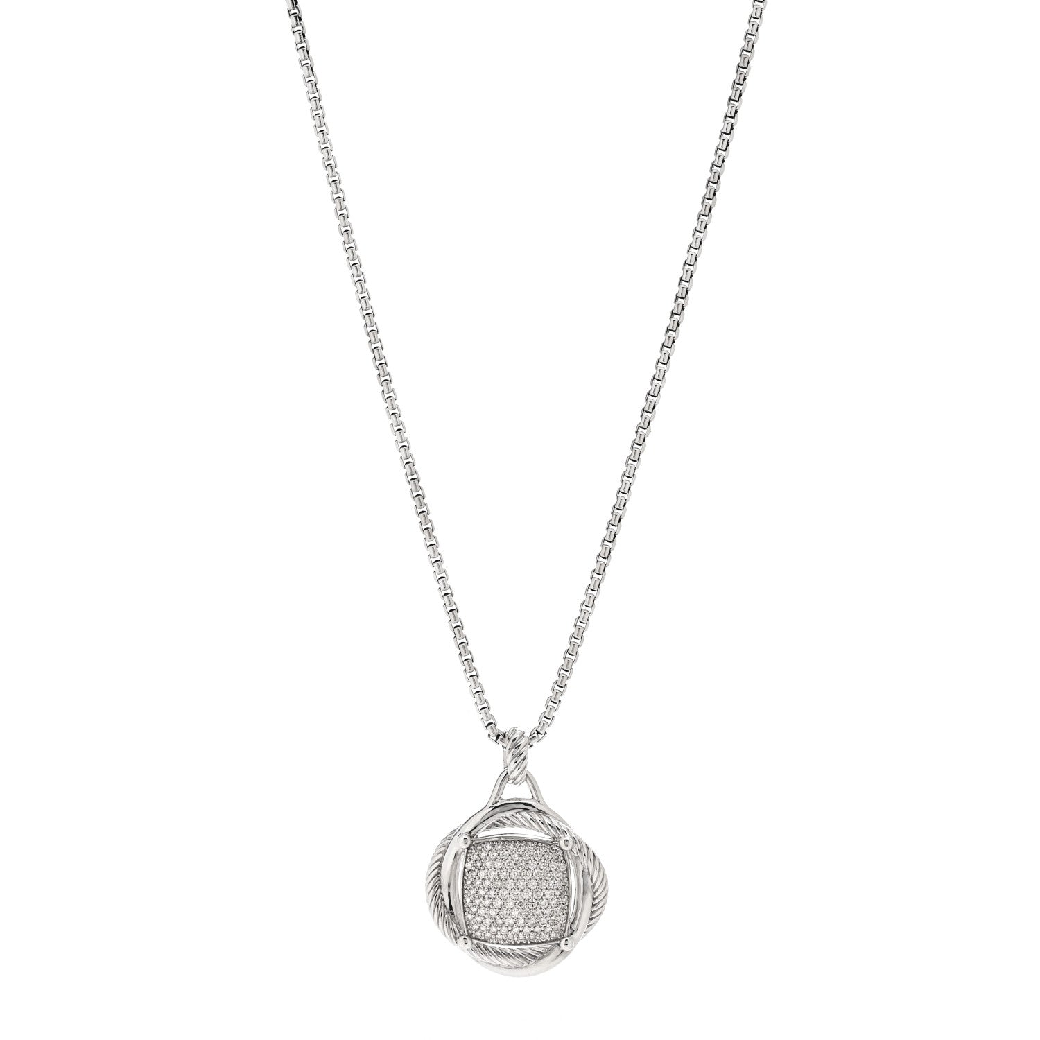 David Yurman Sterling Silver Diamond 32mm Infinity Pendant Necklace 1 of 5