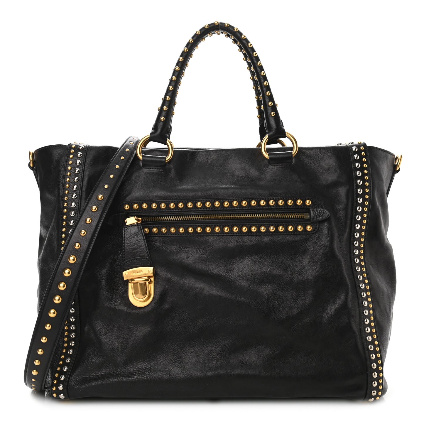 Glace Calf Studded Tote Black